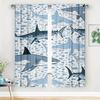 2Pc Blue Shark Print Nautical Ocean Style Window Curtain Panel For Bathroom Bedroom Or Living Room Decor Marine Life Shower Curt