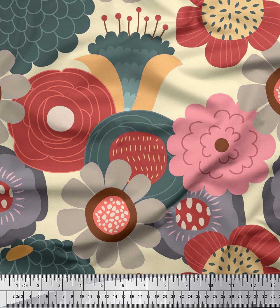 

Тканина Soimoi Japan Crepe Satin Тканина з квітковим художнім принтом на метри 42 дюйми 42 Inch Wide - Poly Crepe жовтий