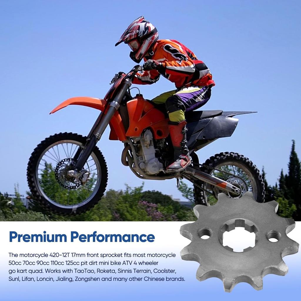420 12T 17mm Motorcycle Front Engine Sprocket Compatible with 50cc 70cc 90cc 110cc 125cc 140cc 160cc Engine Honda TaoTao Loncin Roketa Coolster Sunl