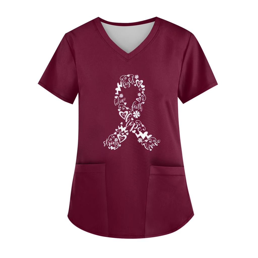 Women's V-Neck Short-Sleeve Pocketed Top With Side Slit