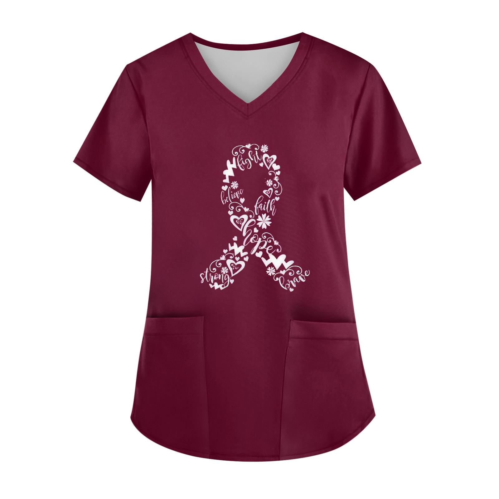 

Женский топ с V-образным вырезом, короткими рукавами, карманом и боковым разрезом XL винный