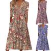 Sommermode Vintage Blumendruck Boho Partykleider für Damen Urlaub V-Ausschnitt Kurzarm Taschen Strand Midi Kleid Robe