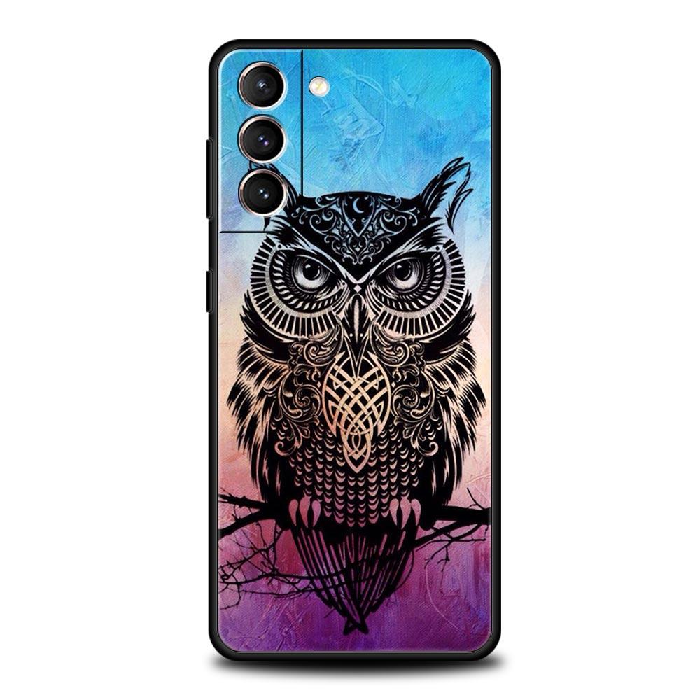 Phone Case For Samsung Galaxy S23 S22 Ultra S20 S21 FE 5G S10 S9 Plus S10E S8 Note 20 Black Cover Cartoon Girl Gifts Lovely Owl