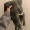 Vintage Green Plaid Tassel Scarf Women Imitation Cashmere Thickened Warmth Autumn Winter Shawl Wrap Scarves Pashmina