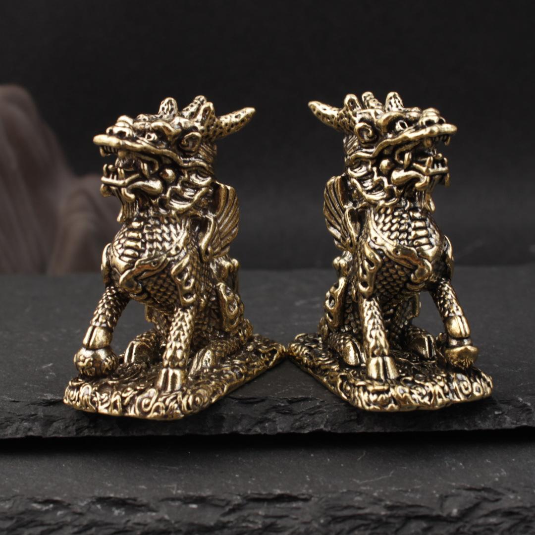 

Pair of Copper Kirin Ornaments for Bedroom, Living Room, Office, Home Decor, Shop Opening Gift, Copper Wealth Kirin