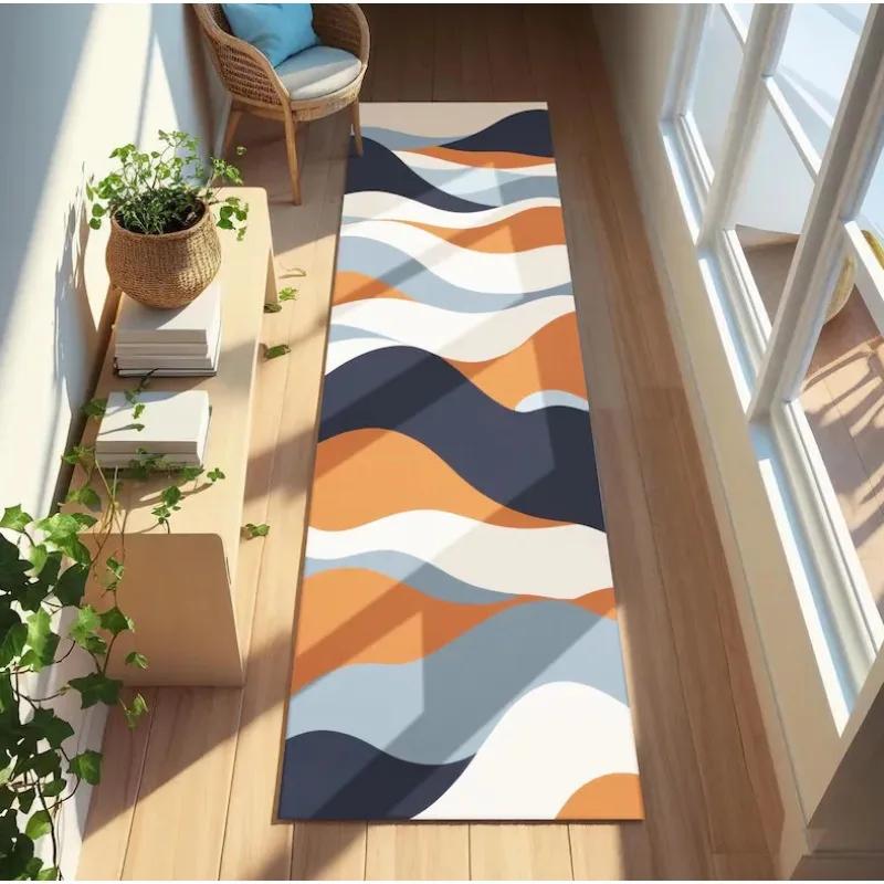 Modern Geometric Pattern Corridor Carpet Colorful Design Ultra Soft Washable Non Slip Stain Mat for Hallway Bedroom Home Decor