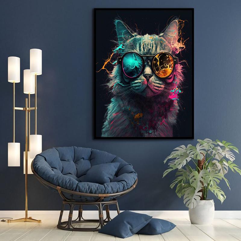 Sweet And Cute Cat With Glasses Canvas Painting Wall Animal Art Posters and Print Mural Picture Modern Living Room Home Decor