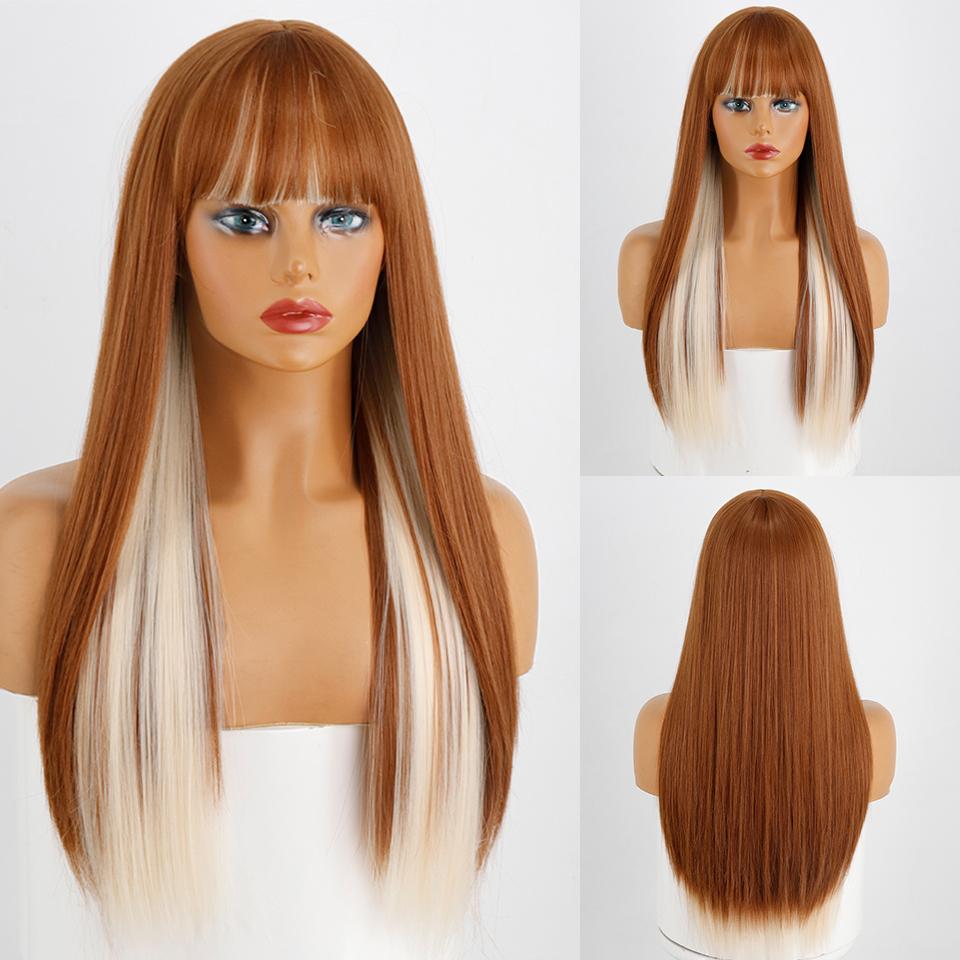 

MISS WIG Рыжий смешанный блондин с прямыми волосами Синтетический парик Женские парики Термостойкие женские повседневные косплей Парики Лолиты Светлые парики