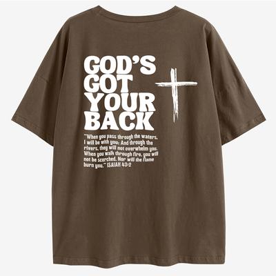 God's Got Your Back Back Print Oversized T-Shirt Jesus Apparel Christian Loose Tee Women Trendy Casual Cotton Aesthetic Top