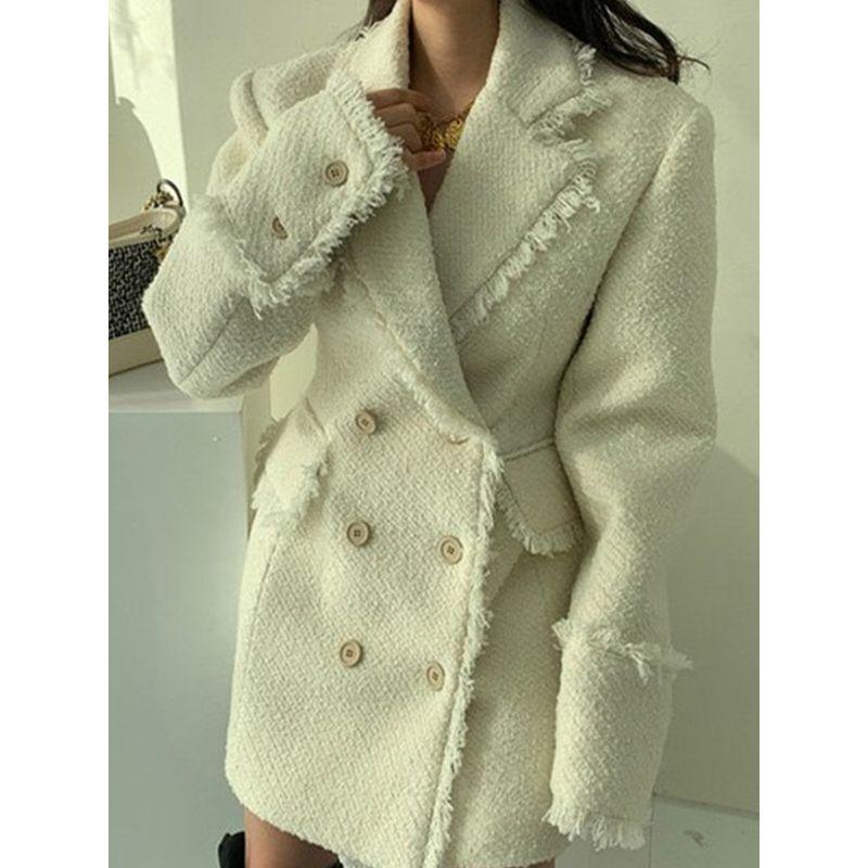 Classic Style Mid Length Long Length Elegant Cotton Wool Suit Collar