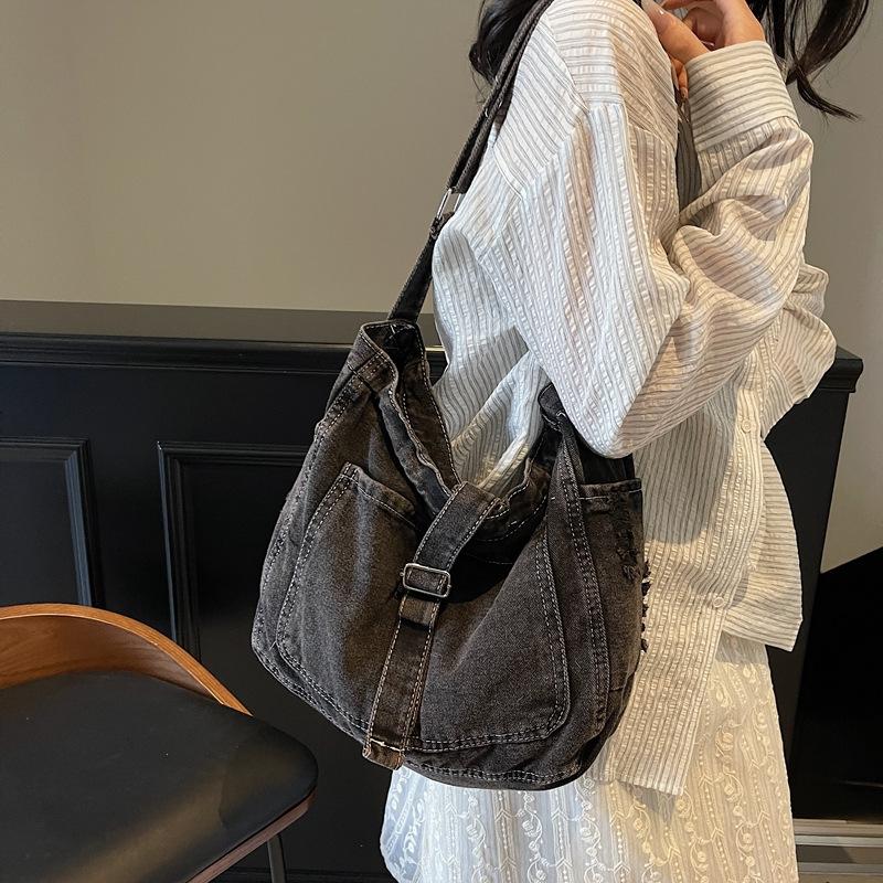 Spring New Denim Shoulder Bag Women's Messenger Bag Old Denim Messenger Bag Retro