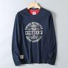 Retro Trendy Letter Print Long-Sleeve T-Shirt for Men, American-Style Casual Washed Pure Cotton, Comfortable Round-Neck Base Shirt