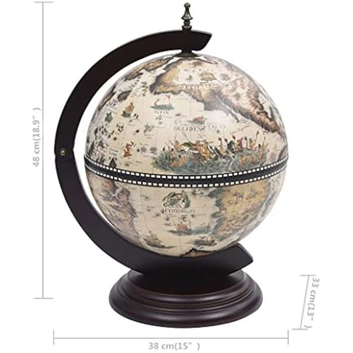 Support de vin - VIDAXL - Globe de table - Bois massif - Blanc et Marron - 38x33x48 cm