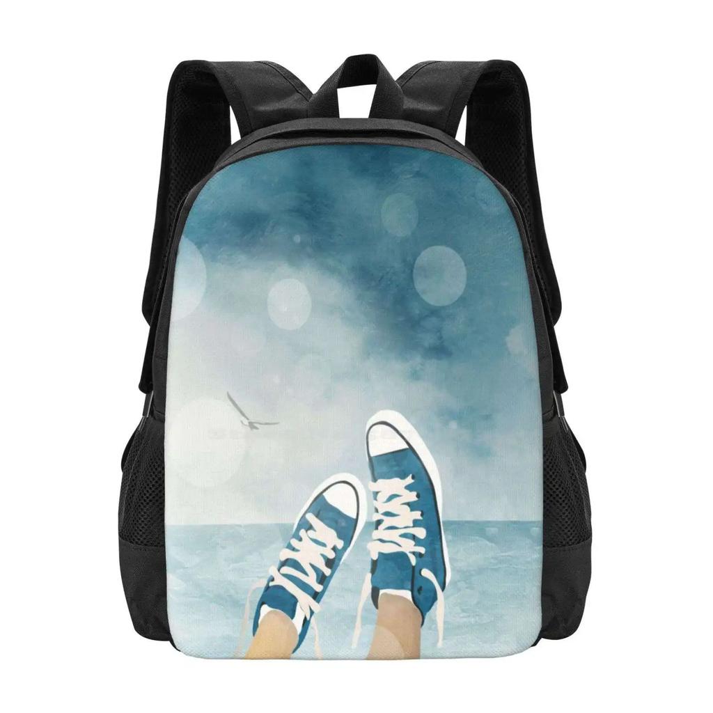 Blue Hot Sale Backpack Fashion Bags Interior Design Seascape Landscape Seagull Bird Sunny Blue Illustration Art Vector Art