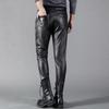 Men's Stretch Leather Pants Slim Fit Trend Tight Casual Trousers for Men PU Leather Trousers Motorcycle Pants