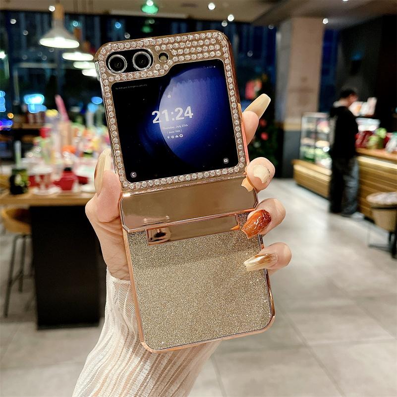Shiny Rhinestone Glitter Galvanized Hinged Phone Case For Samsung Z Flip 7 FE Galaxy Z Flip 6 5 4 Slim Bling Protection Cover