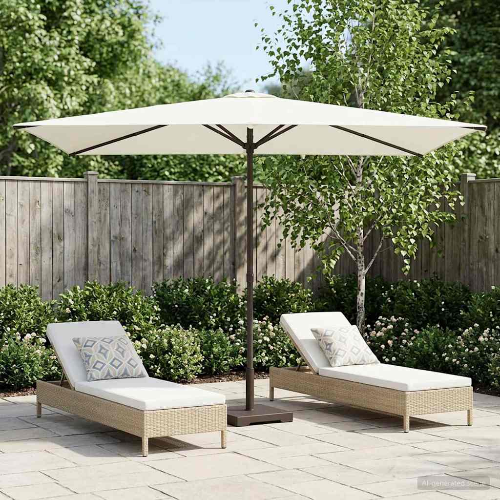Guarda-sol de Jardim com Base 200 x 300 cm Poliéster Retangular Creme