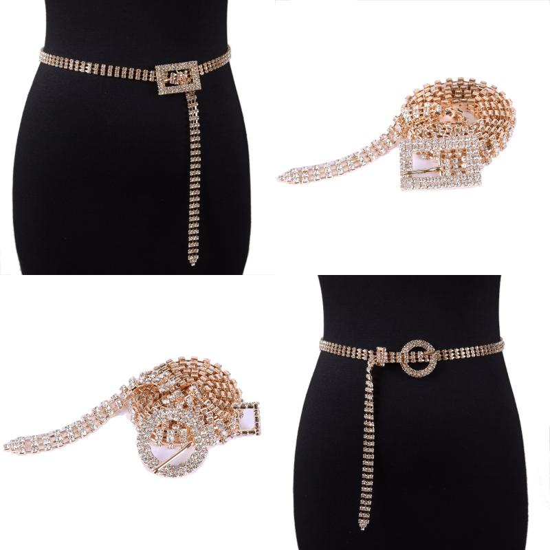 Gold And Silver Rhinestone Thin Belt Fashion Women Elegant Waist Chain With Heart Buckle Belt Skirts Jeans Accessories
