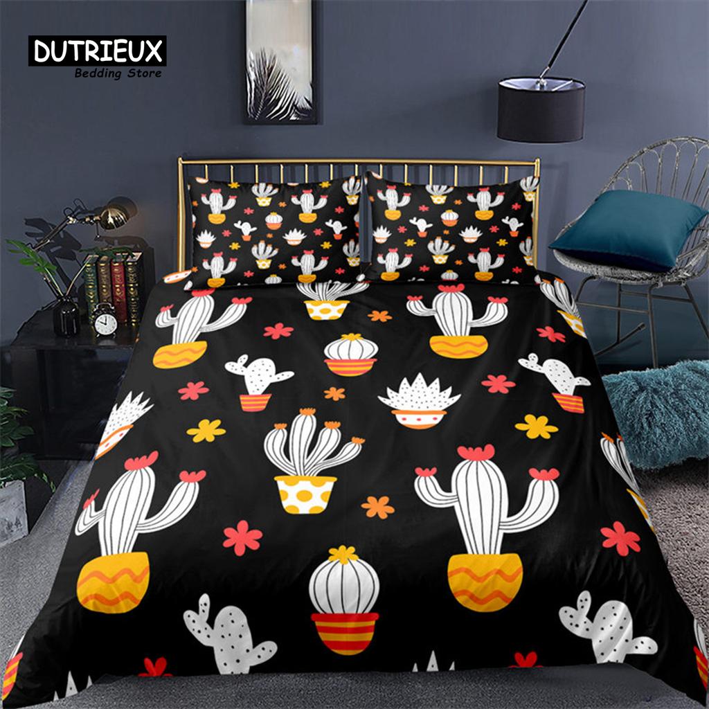 Comforter Cartoon Cactus Tropical Botany Garden Plants 3D Print Bedding Set Succulents Microfiber Comforter