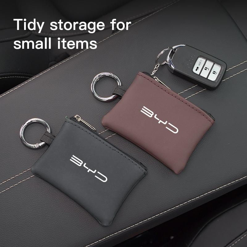 Car Leather Key Wallet Card Bag Emblem keychain Pouch For BYD Atto 3 Yuan Plus Han Tang EV F3 E6 Dmi Song F0 Qin Pro G3 I3 Ea1 2RF8S