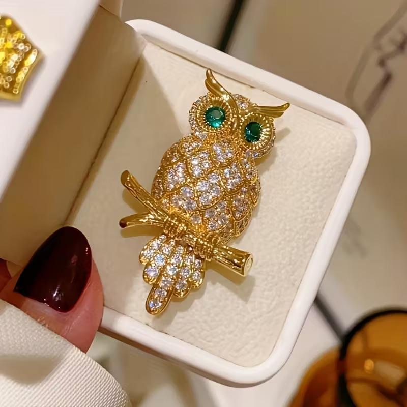 1 Piece of Elegant Golden Owl Brooch with Shiny Crystals-fashionable Accessories, Suitable for Jackets, Dresses and DIY Crafts, Owl Jewelry