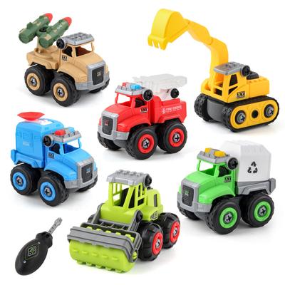 2-in-1 Baustein Demontage und Montage Baufahrzeug Feuerwehr Polizeiauto DIY und Montage Bildung Konstruktion Automobil Wissenschaft Spielzeug