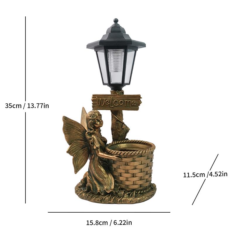 Resin Angel & Fairy Solar Garden Statue, Illuminated Flower Pot Ornament for Outdoor Yard Decor