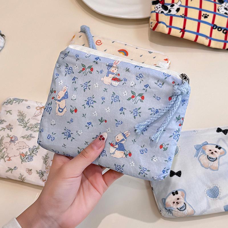 Mini-Baumwoll-Blumen-Organizer-Taschen für Damen, kleine Stoff-Kosmetik-Make-up-Tasche, kleine Geldbörse, Münzfach, Kinder-Kosmetiketui