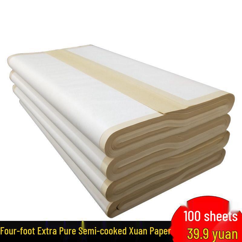 Antique Style Calligraphy & Painting Paper - 100 Semi-Raw Sheets for Brush Pen Training 100 Sheets 69x138cm Semi-Ripe
