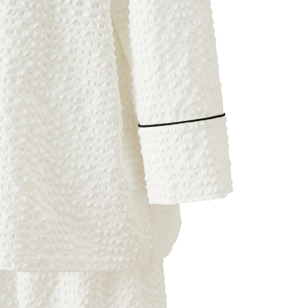 Francfranc Logo Embroidered Check Jacquard 2025 Top and Bottom Set Pajamas, White, Model, Loungewear/Relaxation Wear,