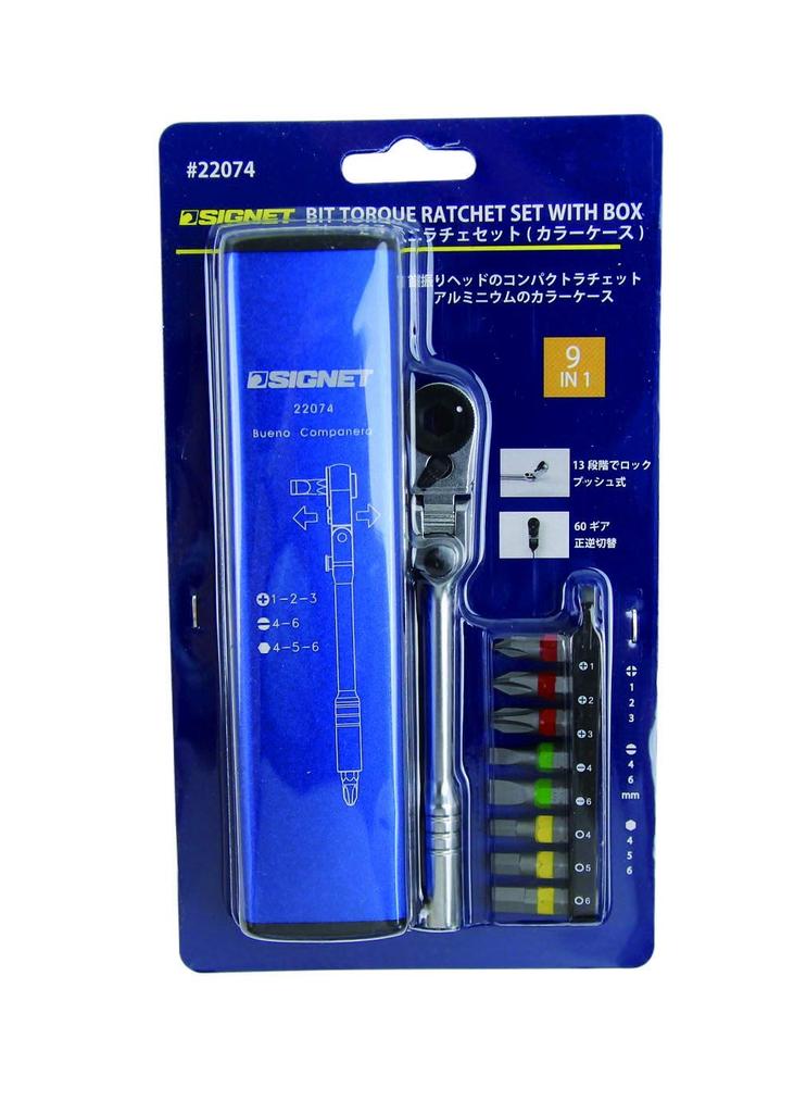 SIGNET Mini Ratschenset, 60-Zahn, Flexkopf-Typ, Blau, 22074