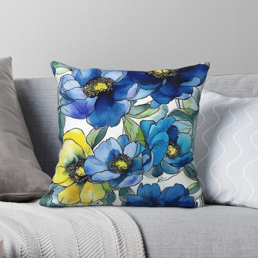 Poppy Blues Green Square Pillowcase Polyester Linen Velvet Creative Zip Decor Pillow Case Room Cushion Cover