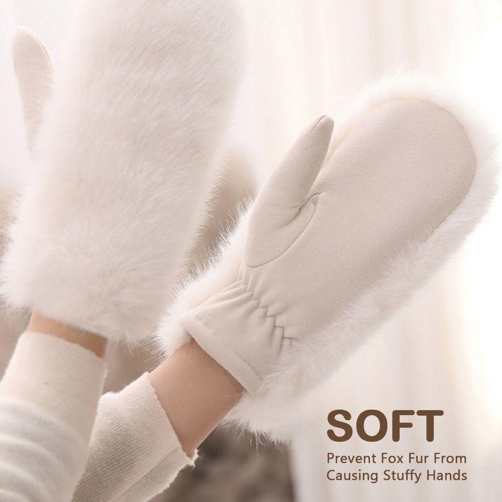 Keep Warm Plush Gloves Fleece Lining Faux Fur Mittens Cute Winter Gloves  Winter Season