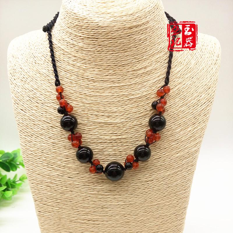 Ethnic Style Hand-Woven Agate Bead Clavicle Necklace Round
