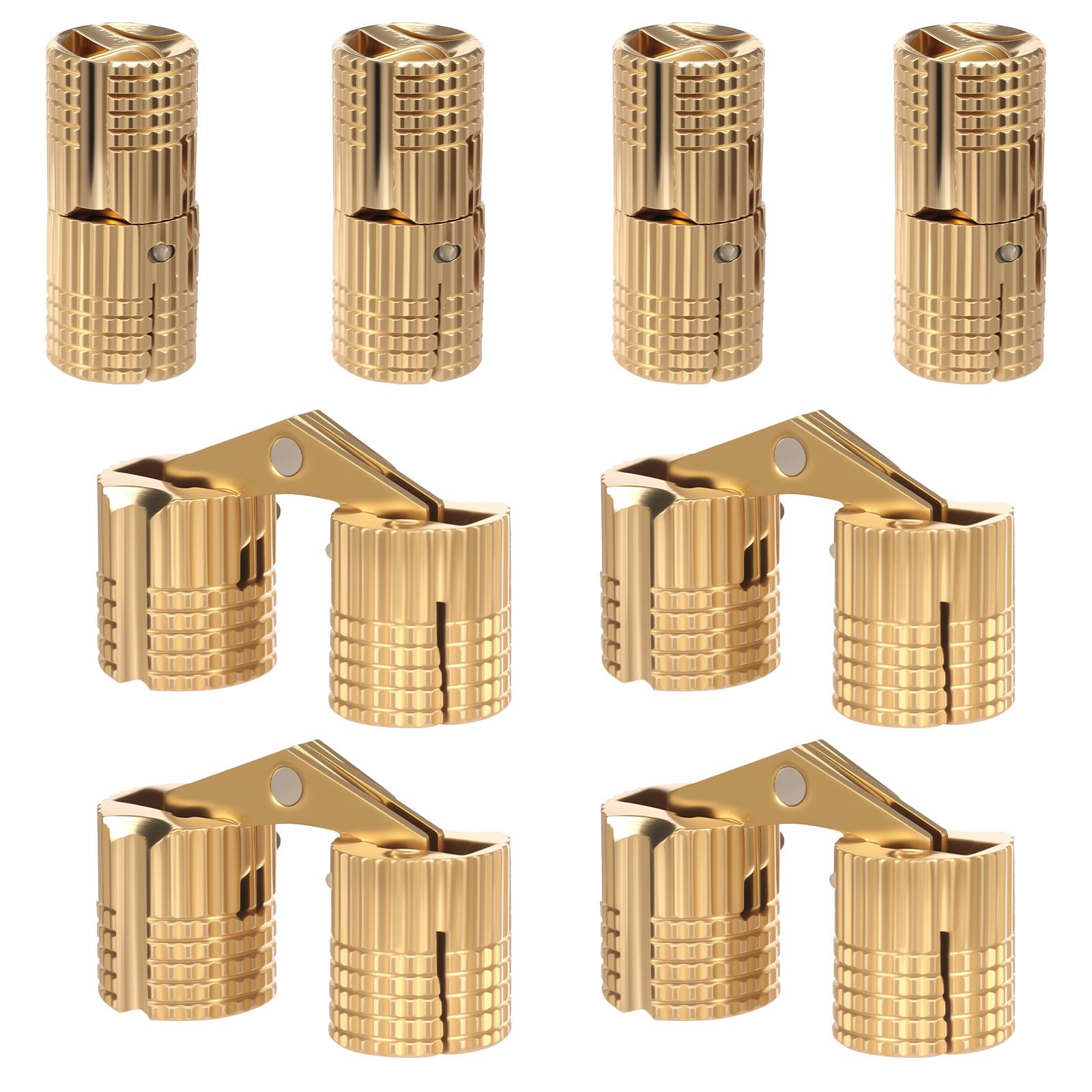 8pcs 10mm Copper Brass Door Hinges Cylindrical Hidden Cabinet Concealed Invisible Furniture Barrel Hinge For Hardware Gift Box