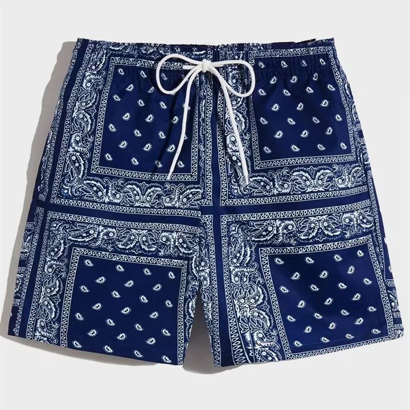 

Trend Bandana Graphic Beach Short for Men Summer Fashion 3D Printed Swim Trunks Loose Casual Streetwear Hawaiian Short Pants L