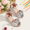 Girls' Rhinestone Bow High Heel Sandals - Winter 2025 Collection for Toddlers & Young Children, Hollow Cut-out Design