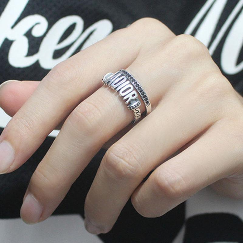 English Letter Ring Silver Color Metal Adjustable Opening Rings for Women Poker Alphabet Creative Finger Ring Men Trendy Jewelry