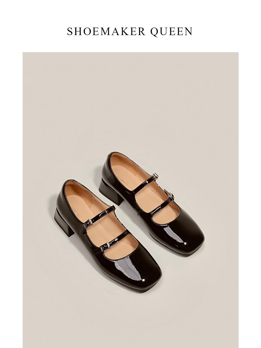 

2024 Новые женские туфли Ретро толстые каблуки балетки для женщин средний каблук Мэри Джейн одинарные туфли Zapatos De Mujer 36 чёрный