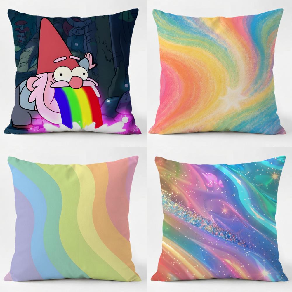 Tonnika Chen Unisex R-Rainbow Pillow Colorful Personality Cushion Cover Daily Washable Linen Pillowcase Soft For Sofa Bed Home Room Decor