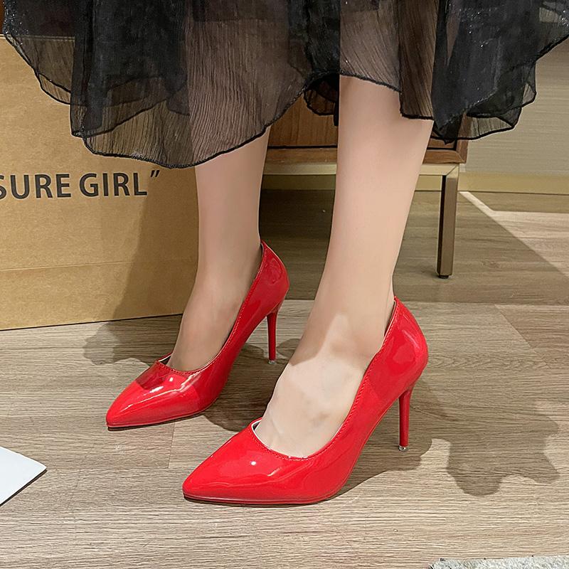 Fashion 2025 New Temperament Super High Thin Heels Shoes Women Pumps Pointed Toe Colorful Patent Leather Stiletto Wedding Shoes