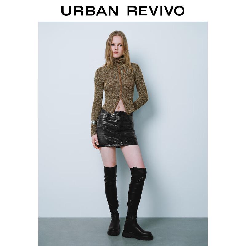 

UR Women s Retro Mallard Textured Double-Zipper Knitted Cardigan L