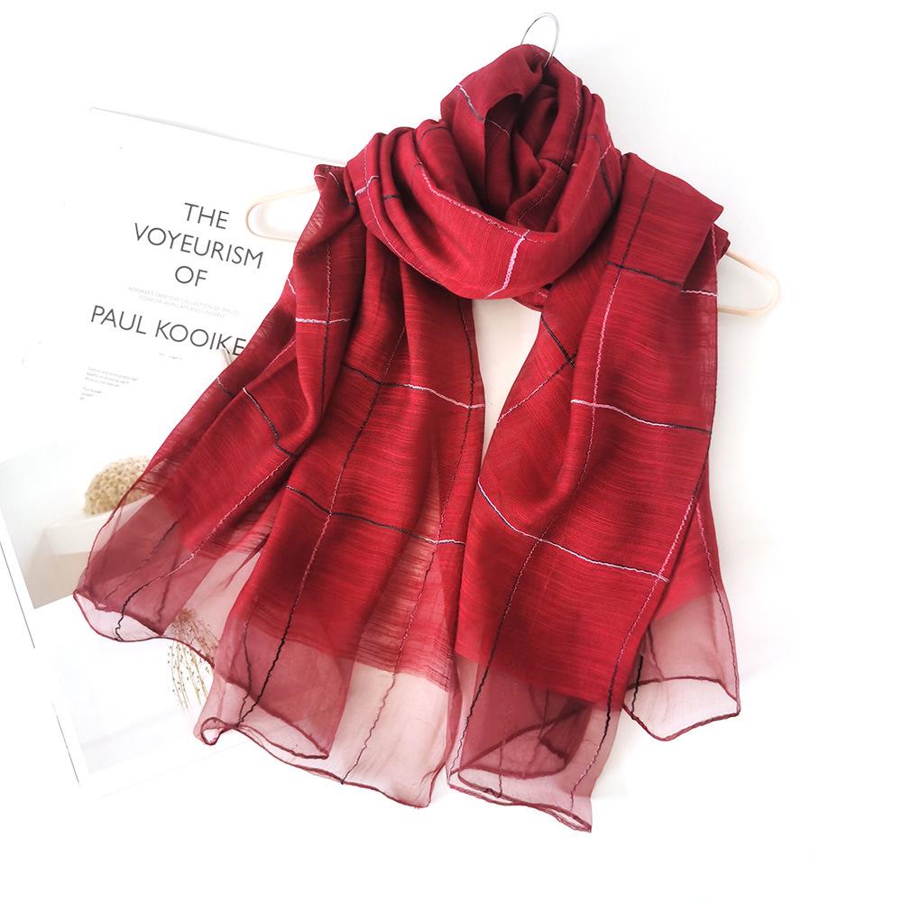 Elegant Women's Plaid Silk Scarf - Spring/Summer Shawl