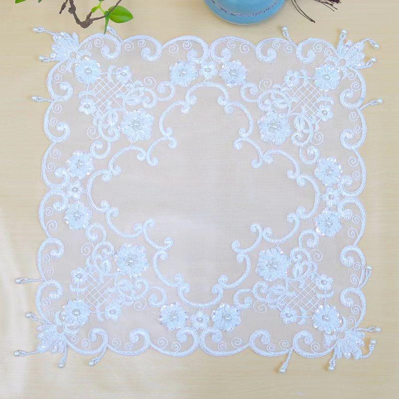 NEW White beads flowers Embroidery table cloth cover wedding tea tablecloth kitchen Christmas Table decoration and accessories