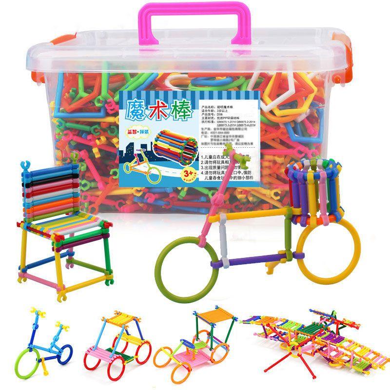Kids DIY Straw Building Blocks, STEM Educational Magic Sticks, Creative Interlocking Construction Toys for Toddlers