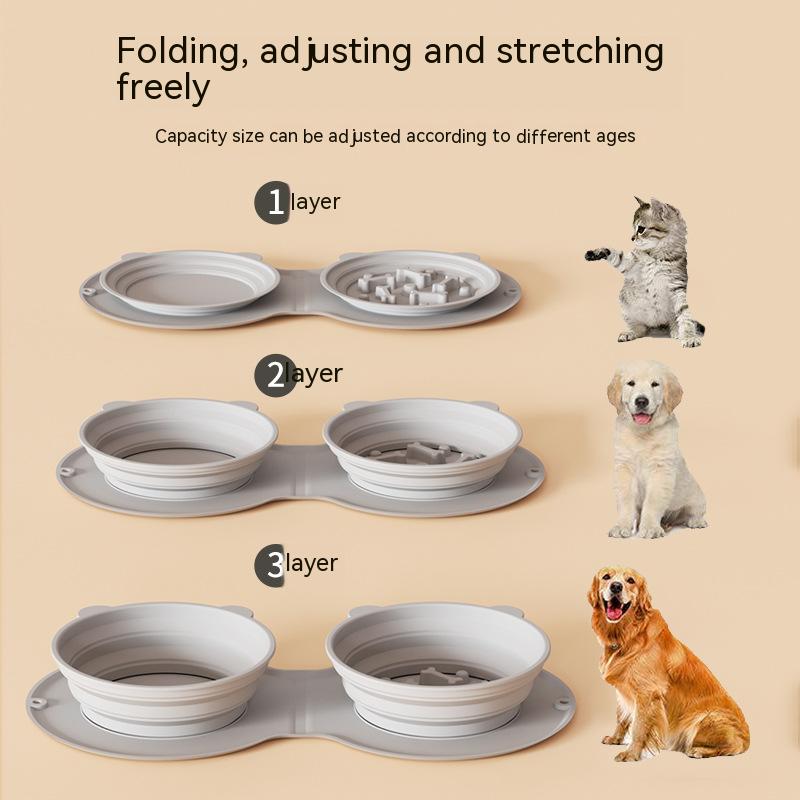 Futternapf für Hunde, tragbar, für den Außenbereich, Silikon, Doppelwassernäpfe, faltbar, für Katzen, Reisen, Anti-Würgen, Erbrechen, Slow-Food-Napf