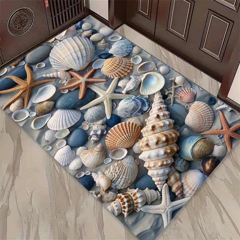 Beach Shell & Starfish Print Doormat, Non-Slip Entrance Floor Mat with Natural Seashells & Starfish Design, Indoor Rug for Ocean Lovers 40x60cm( 15x23in )