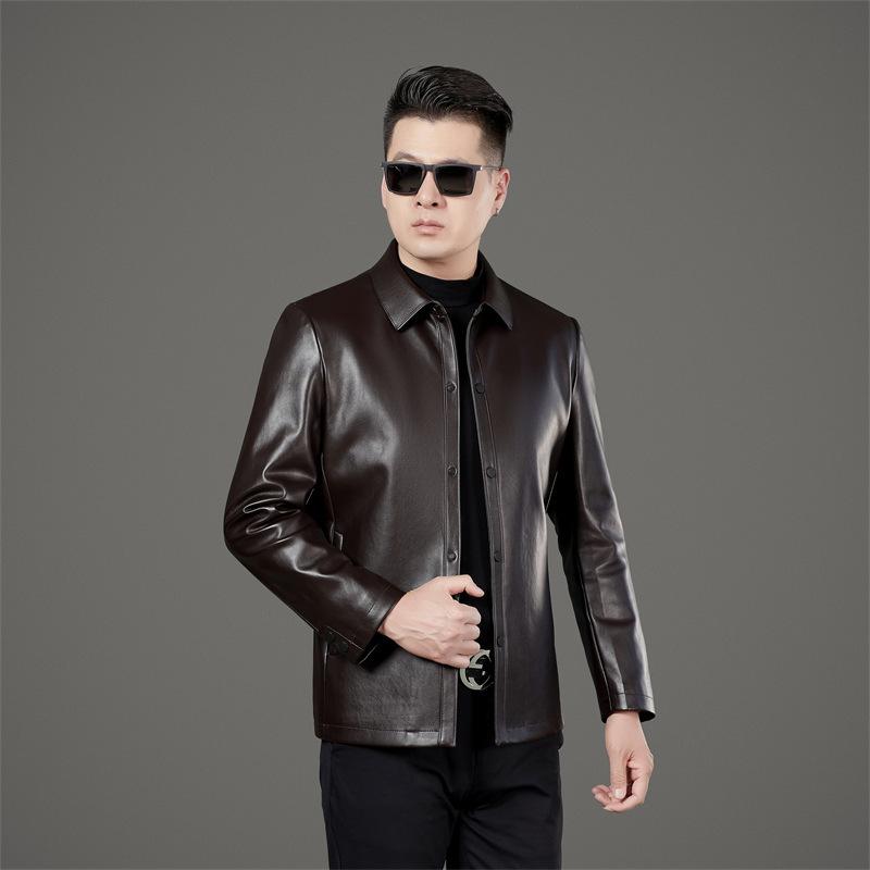 Läderjacka i fårskinn för män Ny Business Casual High-end Mode Mångsidig Vindtät Äkta Läderjacka