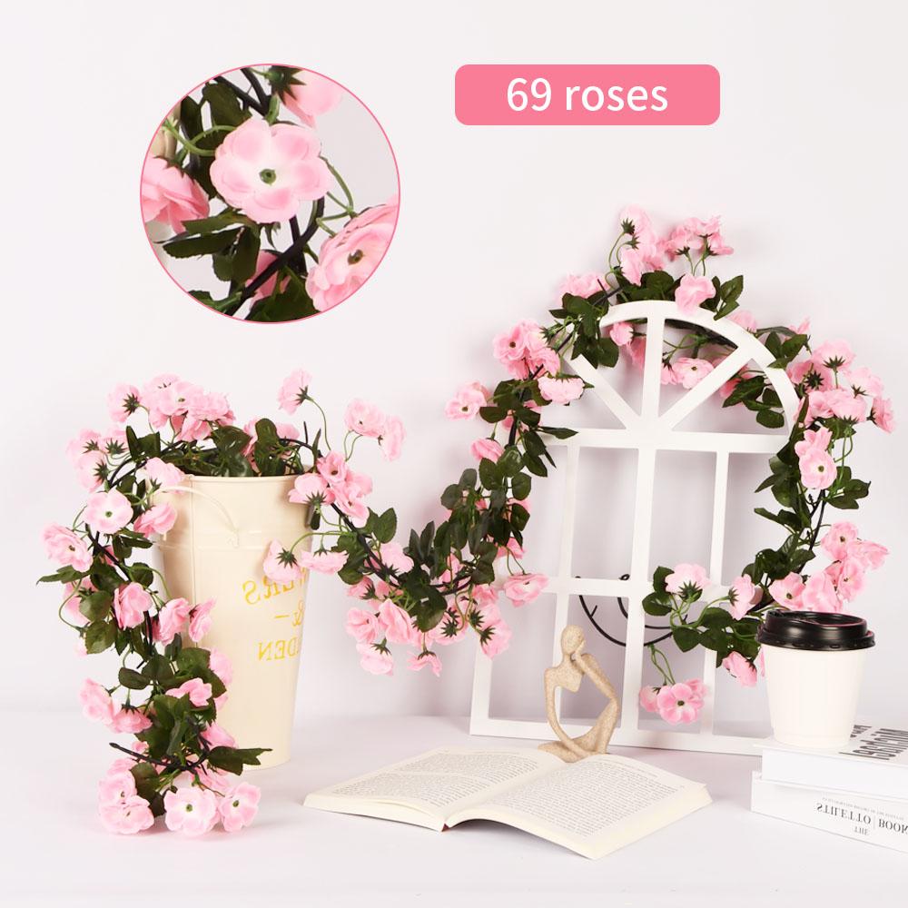 1pcs Artificial Flowers Vine 45pcs / 69pcs Rose Fake Flower Hanging Garland DIY Plants Home Wedding Room Decor Decoration Wall