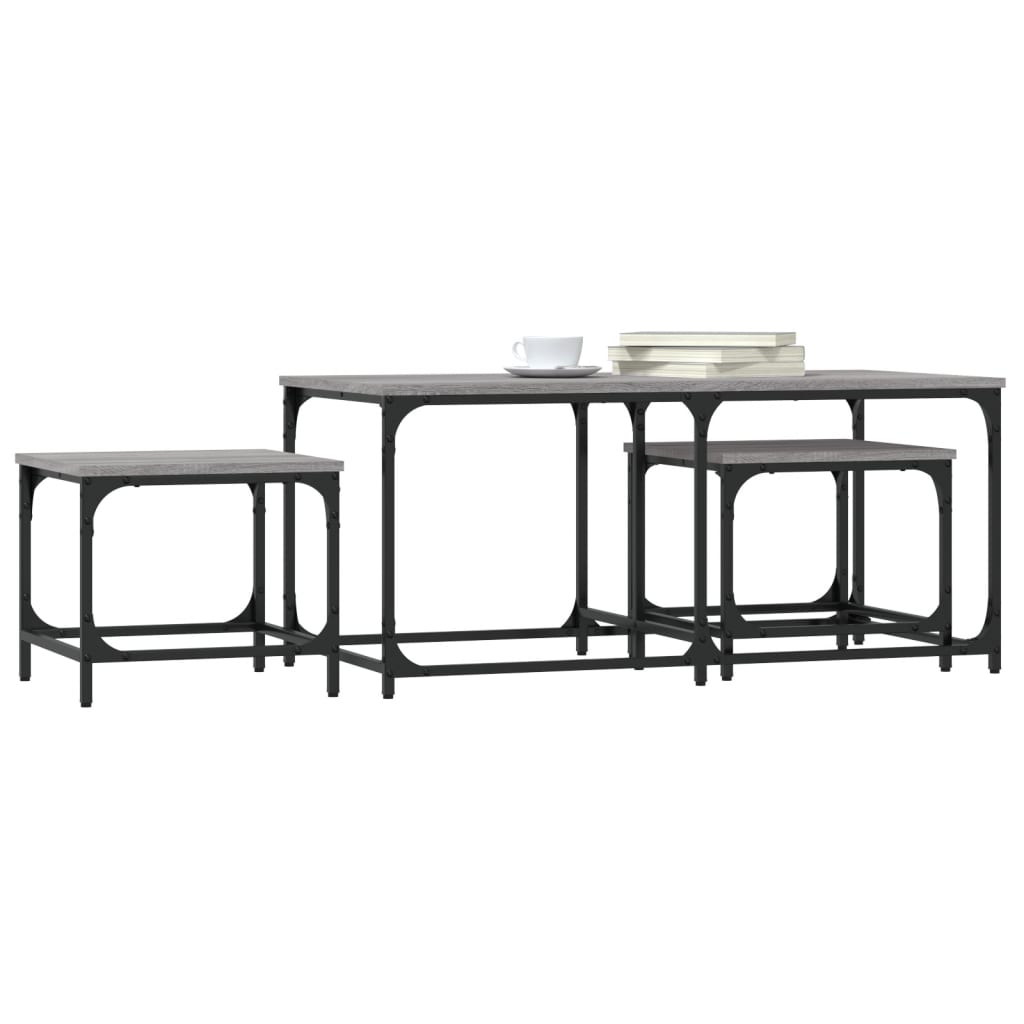 Coffee Tables That Slide Under Each Other, 3 Pieces, Grey Sonoma Oak